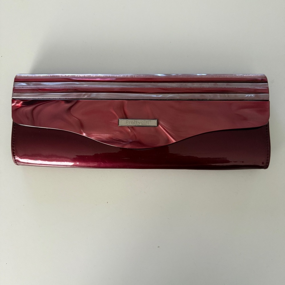 Wine Red Patent Clutch Wallet